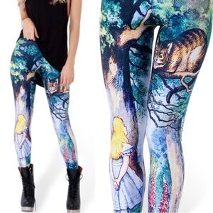 BLACKMILK Alice in Wonderland Cheshire Cat Leggings Rare Blue Green White Yellow